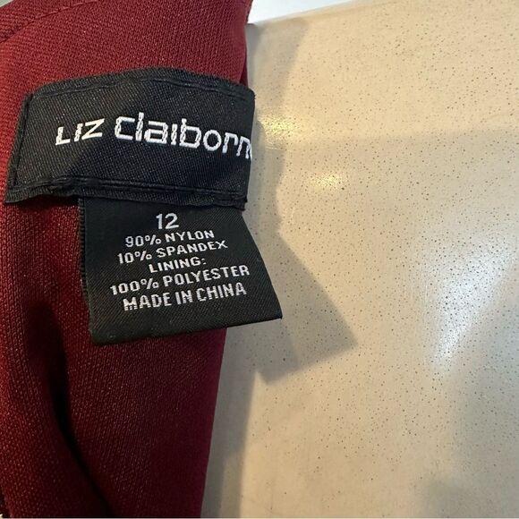 LIZ CLAIBORNE ROMANTIC BURGUNDY RED LACE FITTED STRETCH SHEATH COCKTAIL DRESS 12 - Picture 6 of 10